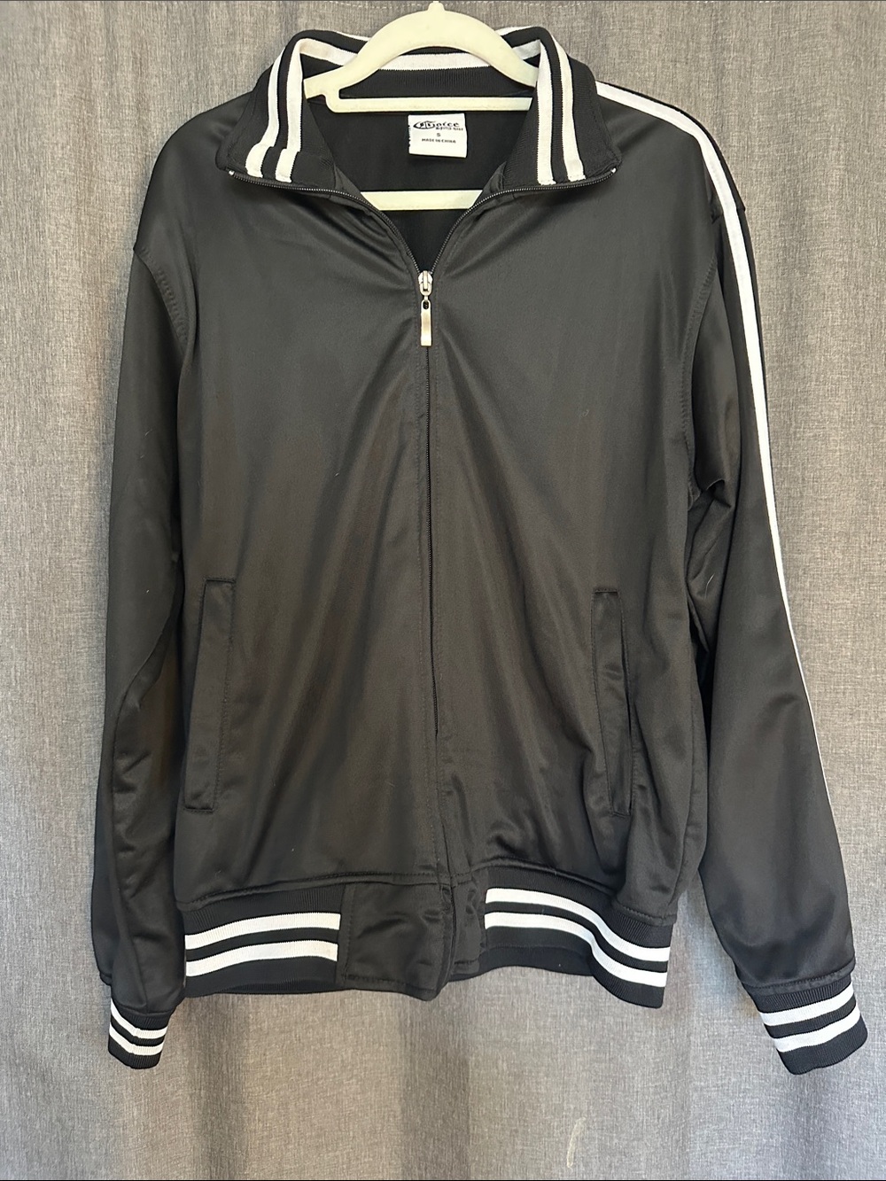 Black Bomber Jacket with White Stripe Trim